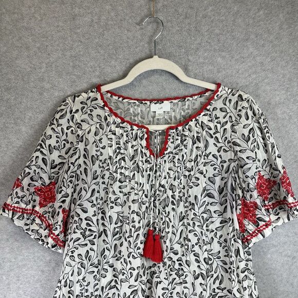 J Jill Prairie Peasant Tunic Top Embroidered Sz S Boho Tassel Tie Cottage Cotton - Picture 8 of 16